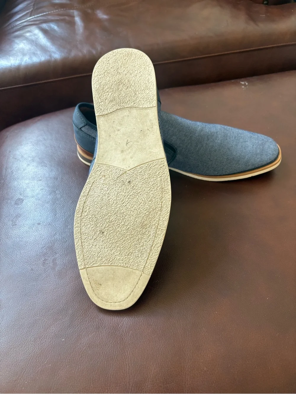 Robert Wayne Men's Slip-On Loafers in Navy Blue with Tan Sole